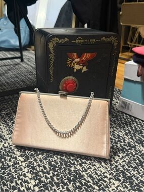 Satin Pink Evening Clutch with Silver Chain Strap